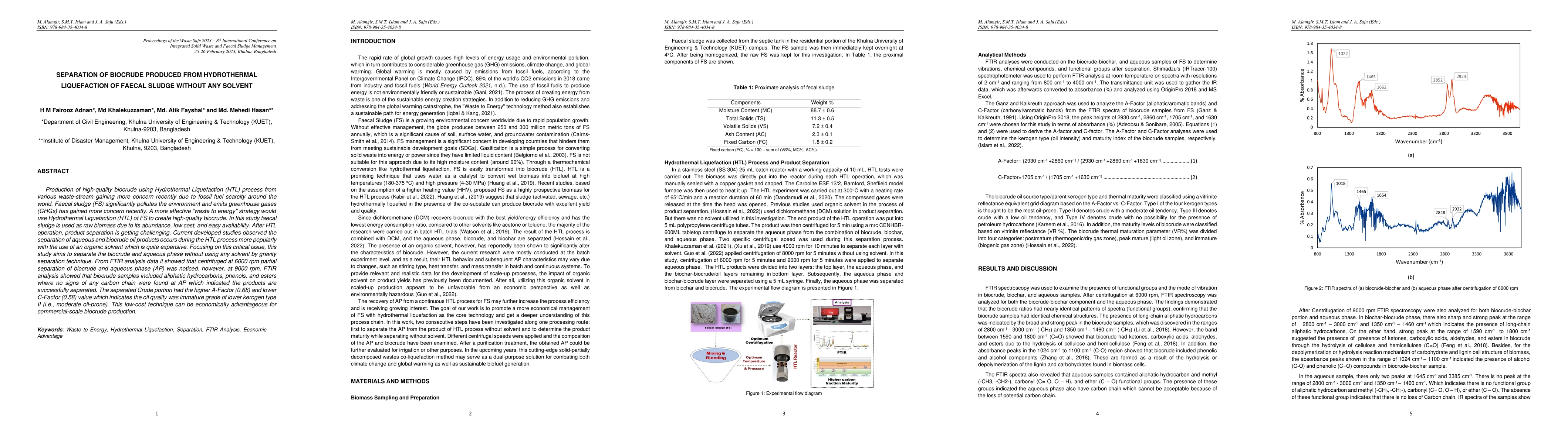 Thumbnail for Separation of biocrude produced from hydrothermal liquefaction of faecal
  sludge without any solvent