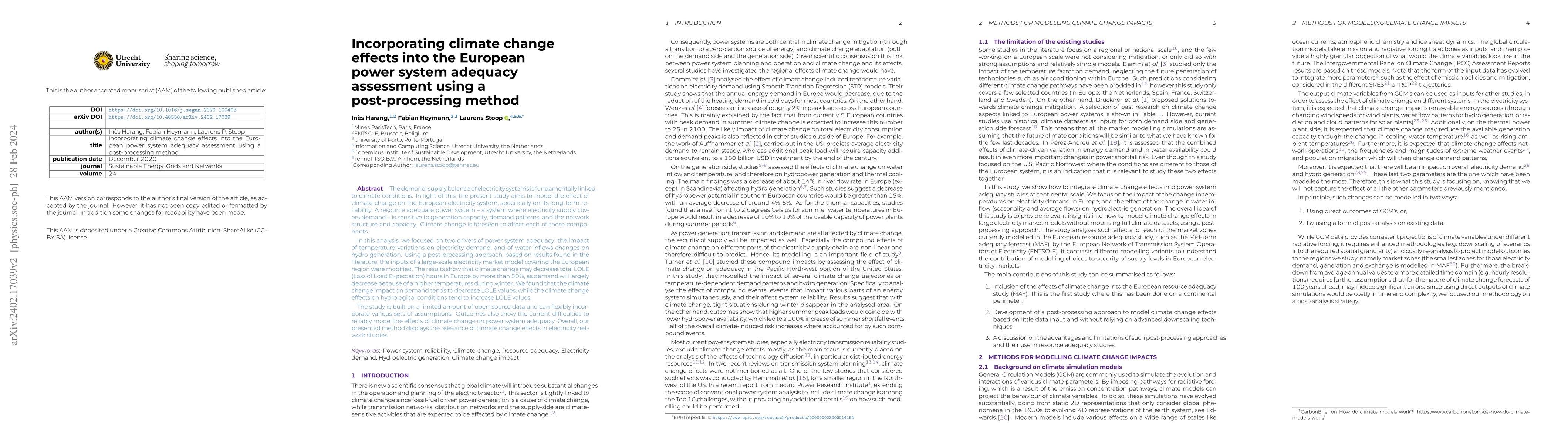 Thumbnail for Incorporating climate change effects into the European power system
  adequacy assessment using a post-processing method