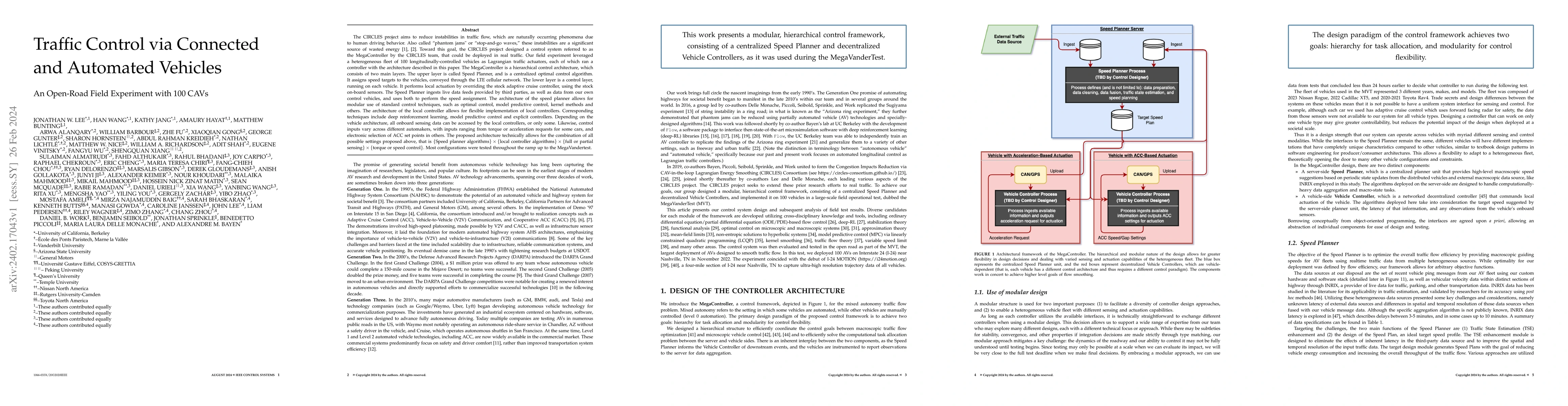Thumbnail for Traffic Control via Connected and Automated Vehicles: An Open-Road Field
  Experiment with 100 CAVs