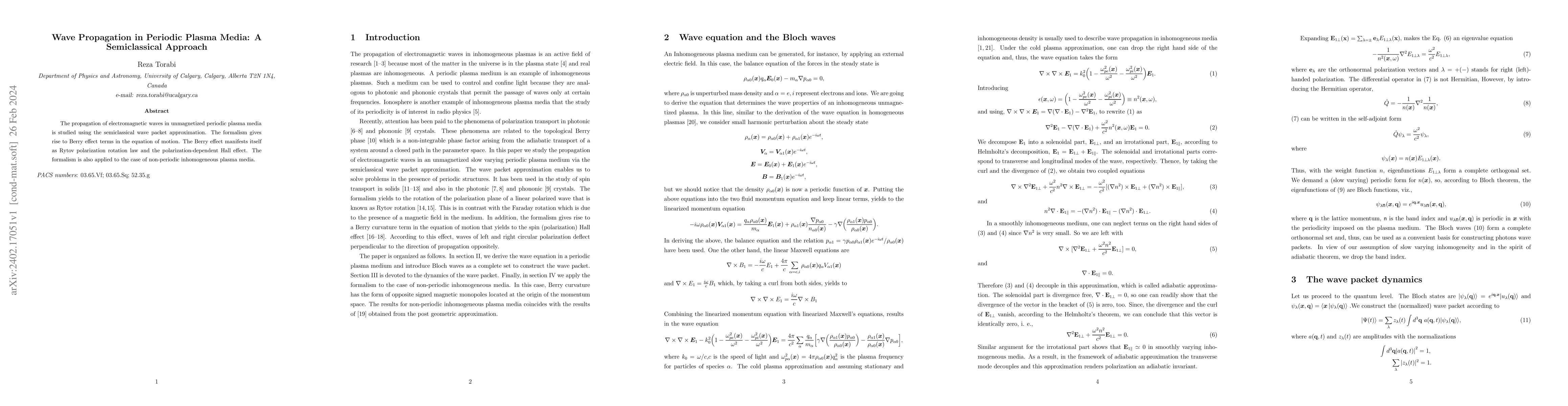 Thumbnail for Wave Propagation in Periodic Plasma Media: A Semiclassical Approach