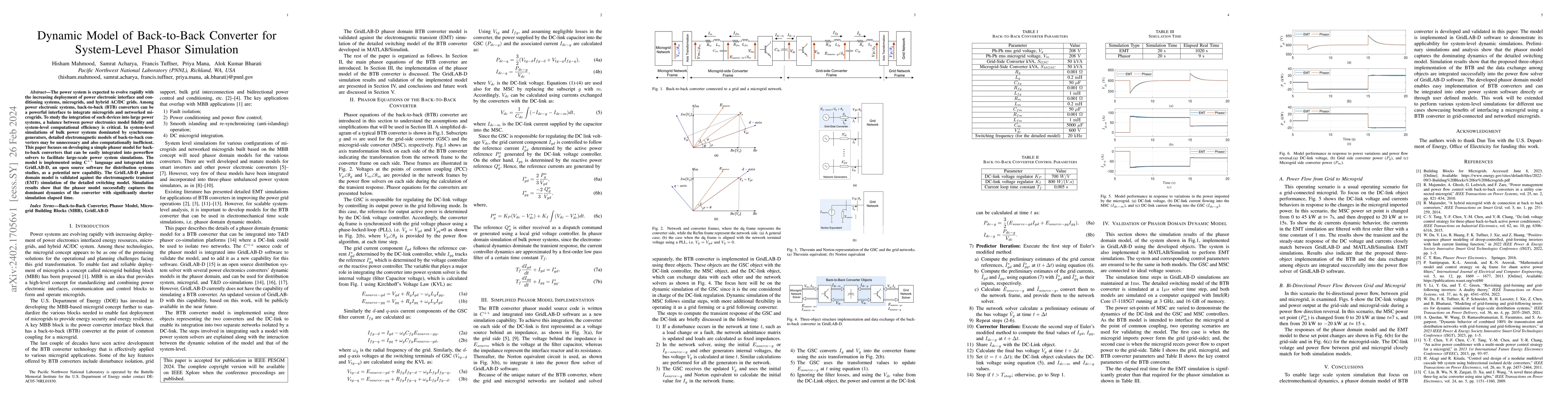 Thumbnail for Dynamic Model of Back-to-Back Converter for System-Level Phasor
  Simulation