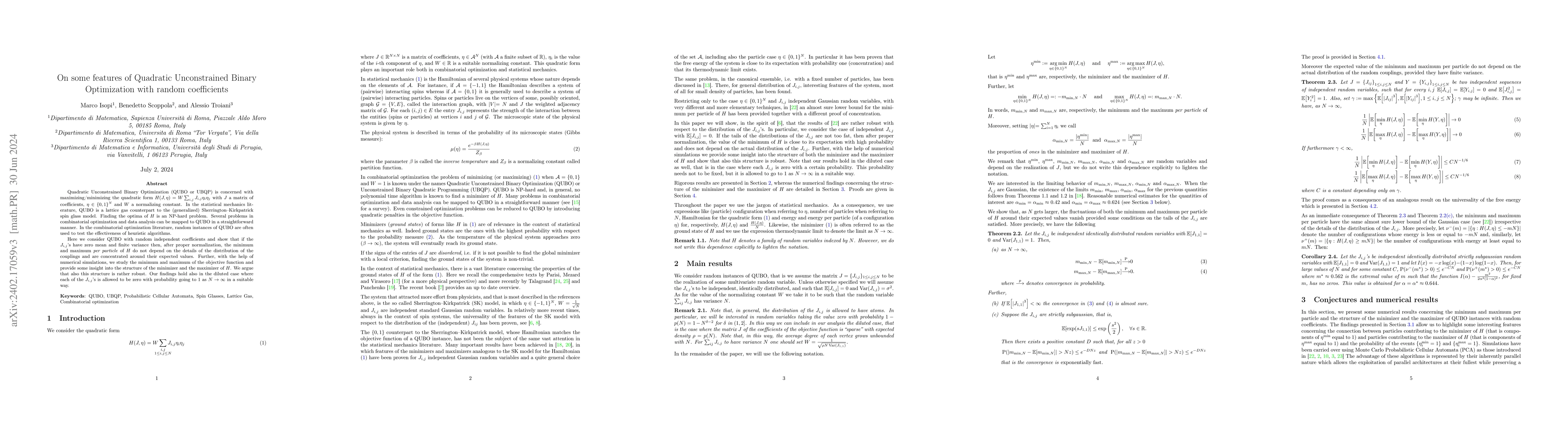 Thumbnail for On some features of Quadratic Unconstrained Binary Optimization with
  random coefficients
