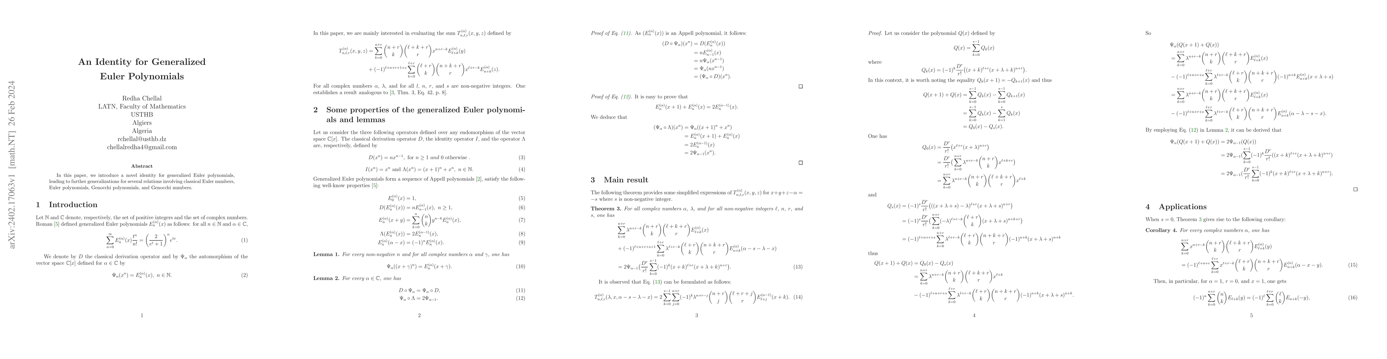 Thumbnail for An Identity for Generalized Euler Polynomials