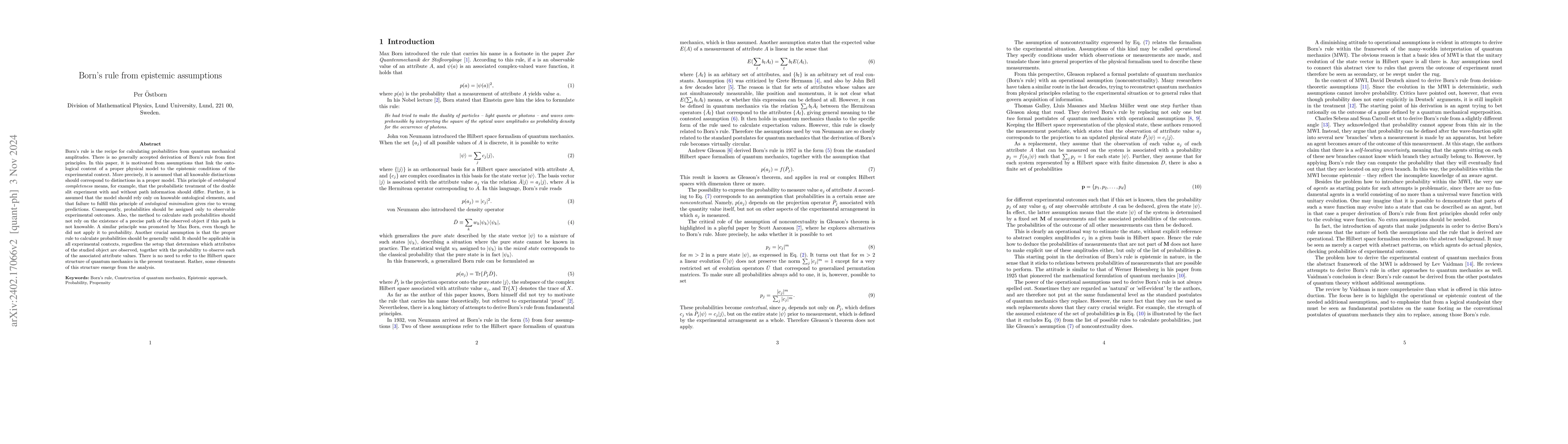 Thumbnail for Born's rule from epistemic assumptions