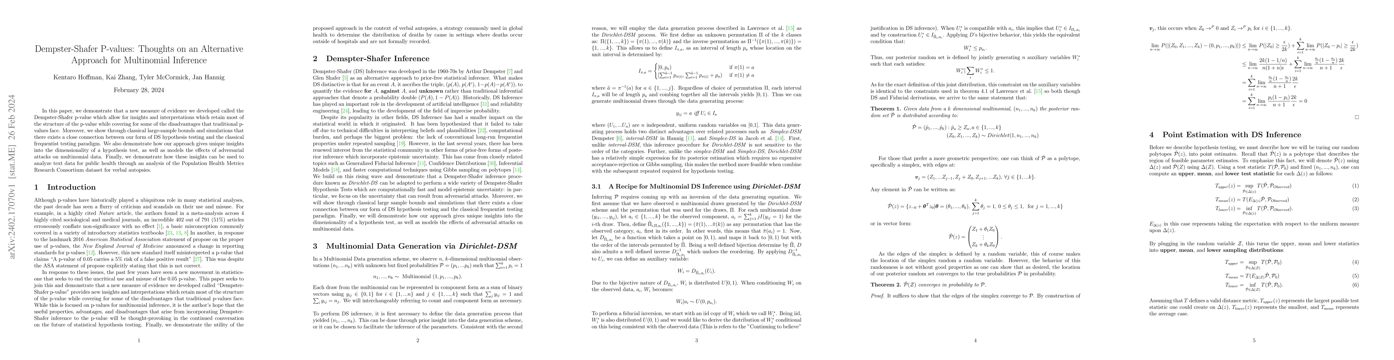 Thumbnail for Dempster-Shafer P-values: Thoughts on an Alternative Approach for
  Multinomial Inference