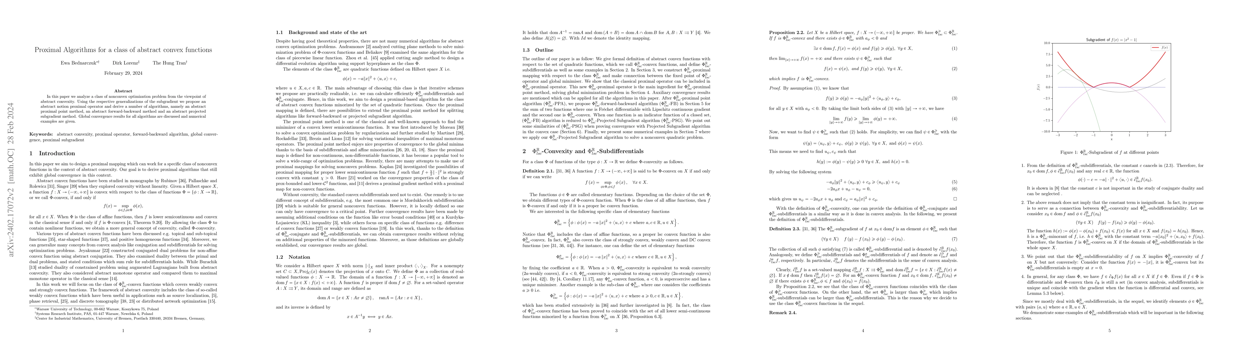 Thumbnail for Proximal Algorithms for a class of abstract convex functions