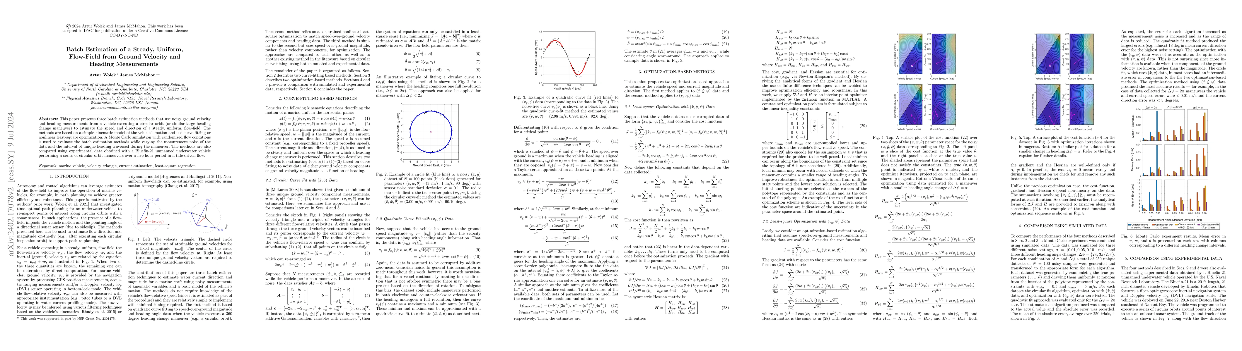 Thumbnail for Batch Estimation of a Steady, Uniform, Flow-Field from Ground Velocity
  and Heading Measurements