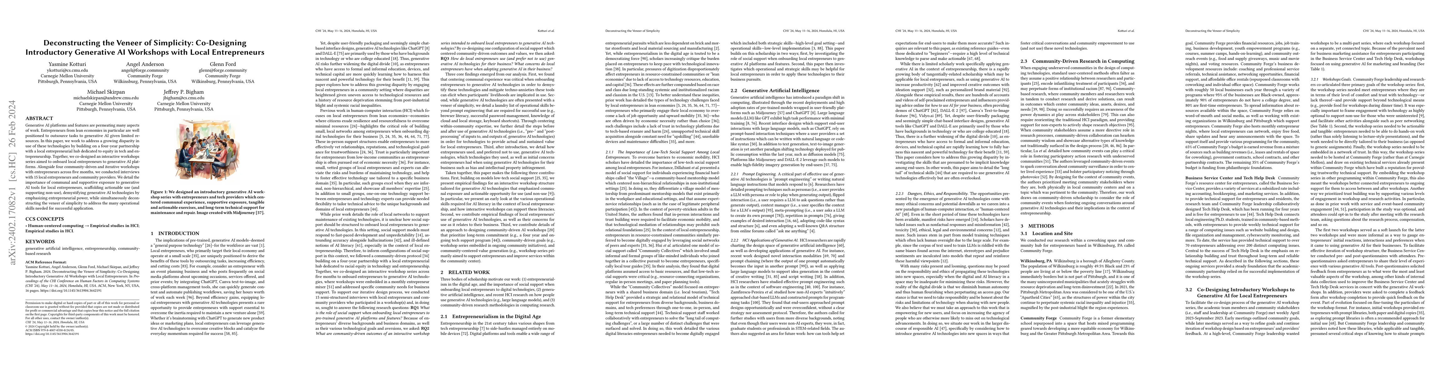 Thumbnail for Deconstructing the Veneer of Simplicity: Co-Designing Introductory
  Generative AI Workshops with Local Entrepreneurs