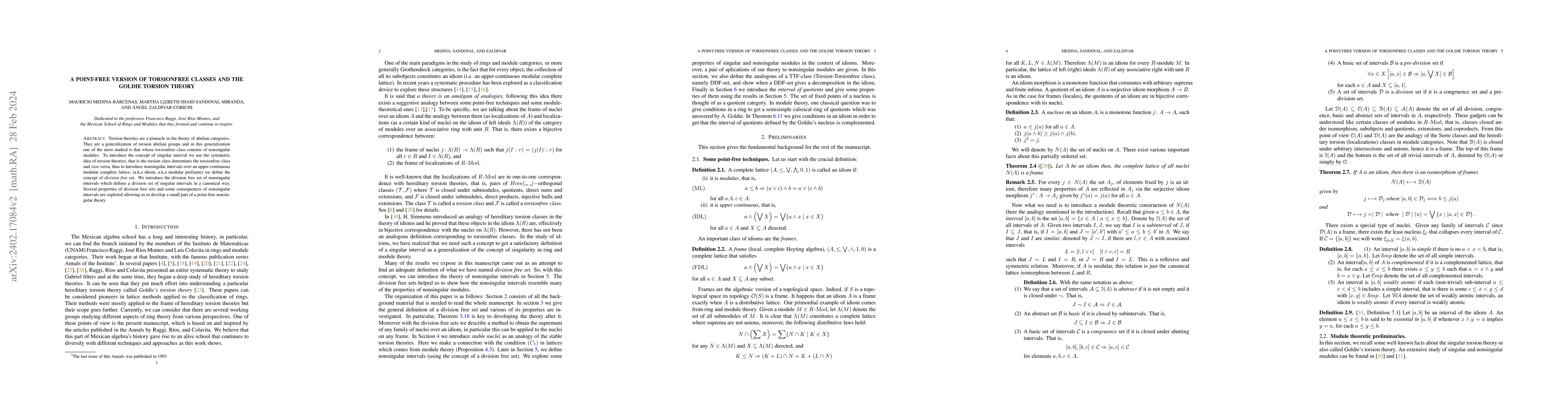 Thumbnail for A point-free version of torsionfree classes and the Goldie torsion
  theory