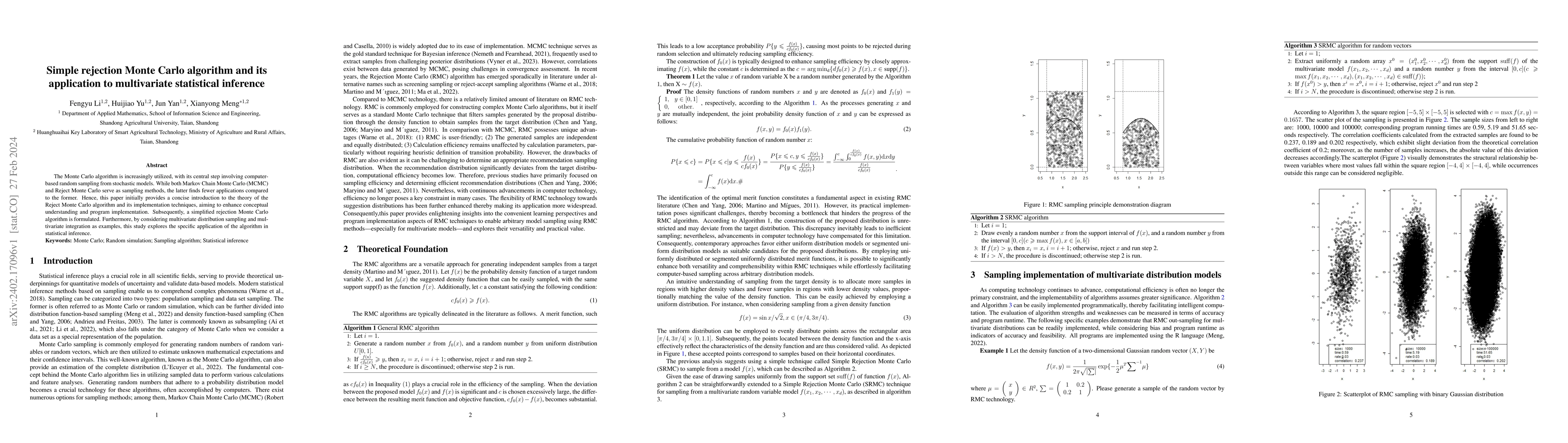 Thumbnail for Simple rejection Monte Carlo algorithm and its application to
  multivariate statistical inference