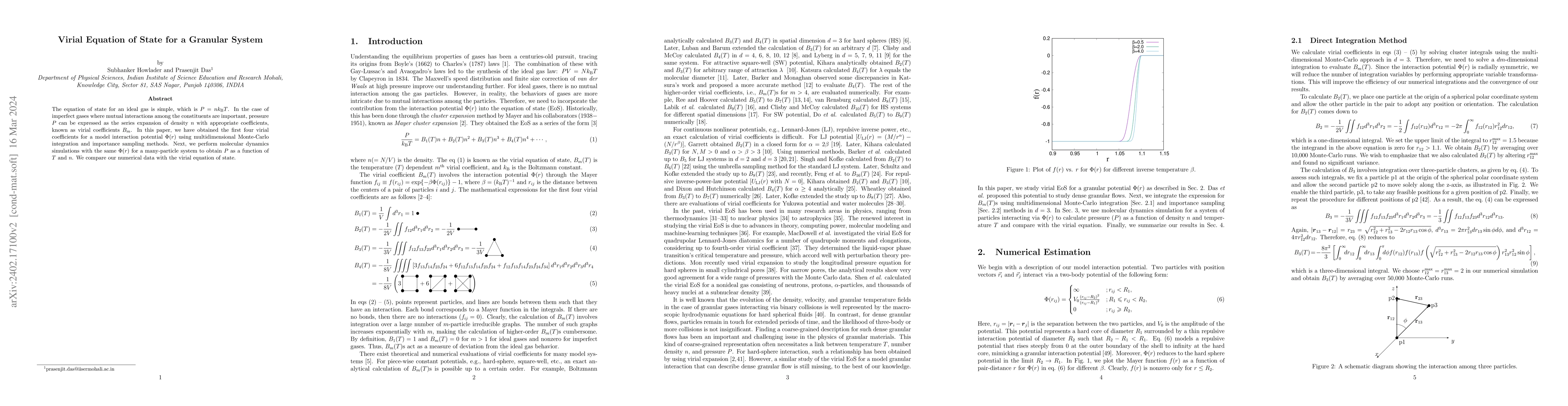 Thumbnail for Virial Equation of State for a Granular System
