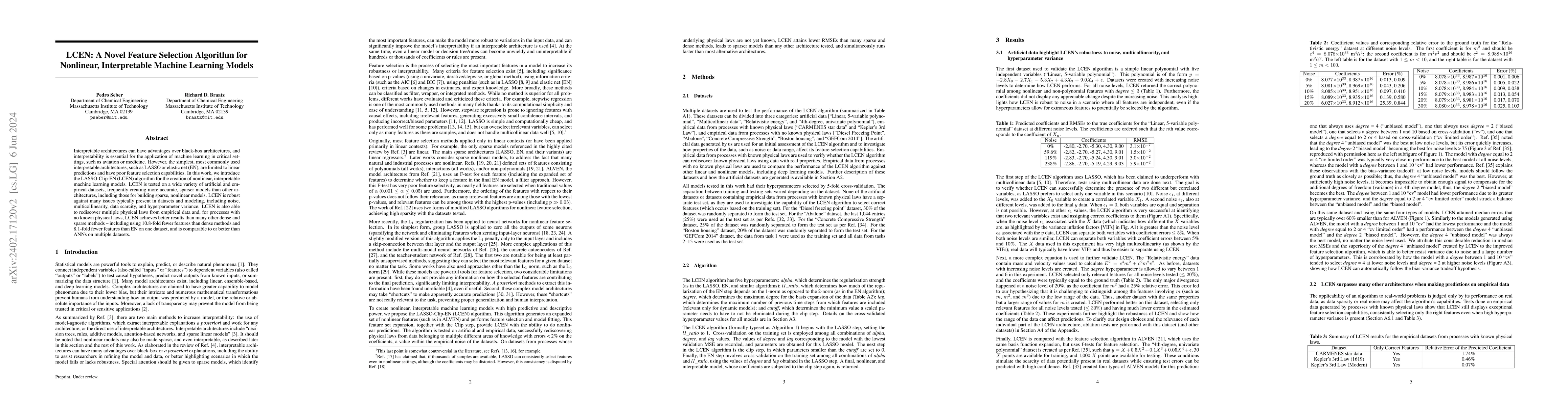 Thumbnail for LCEN: A Novel Feature Selection Algorithm for Nonlinear, Interpretable
  Machine Learning Models