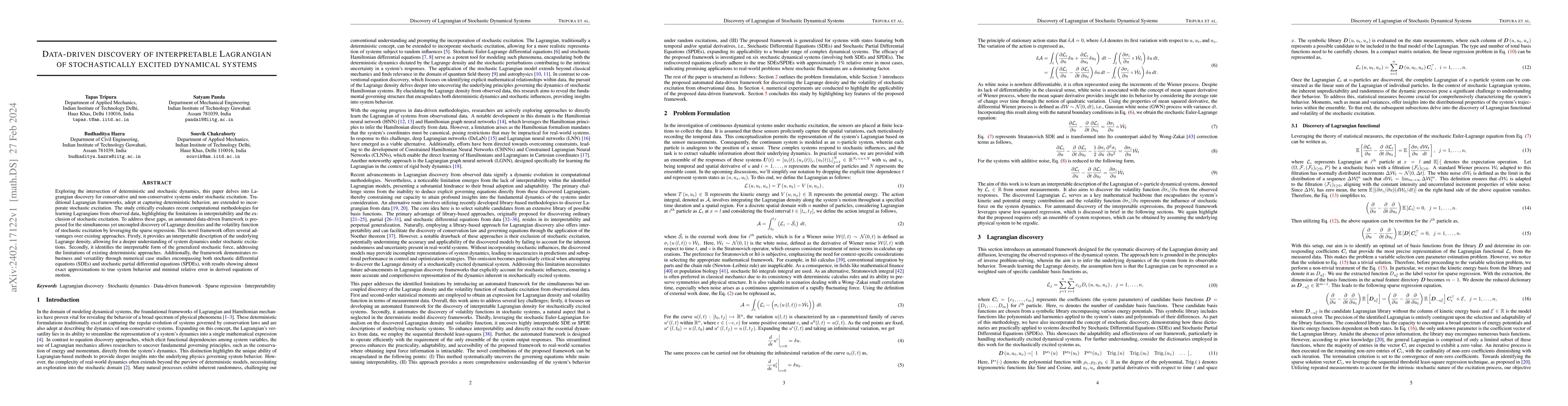 Thumbnail for Data-driven discovery of interpretable Lagrangian of stochastically
  excited dynamical systems