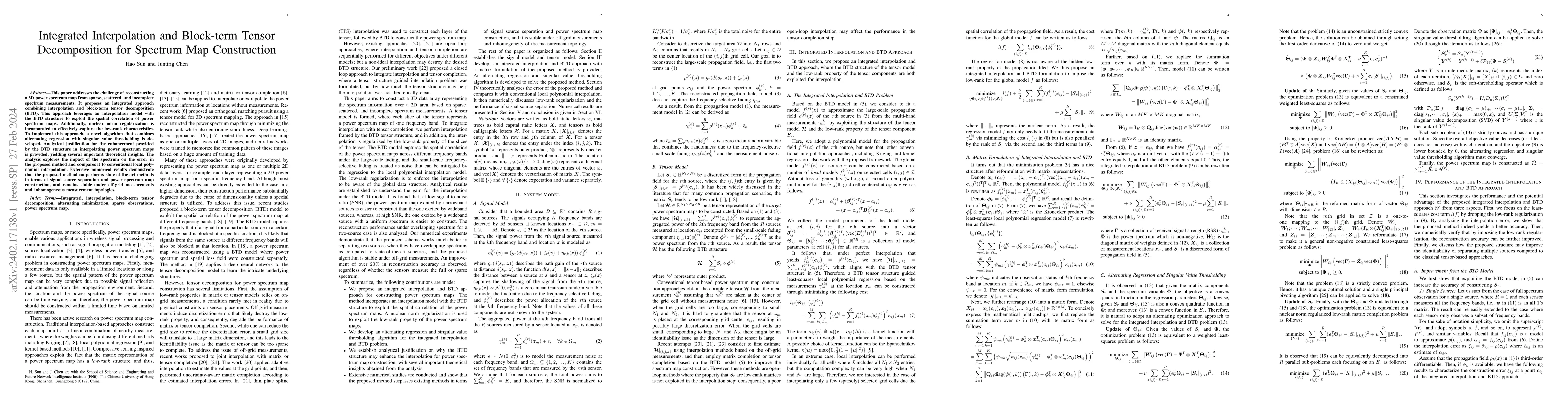 Thumbnail for Integrated Interpolation and Block-term Tensor Decomposition for
  Spectrum Map Construction