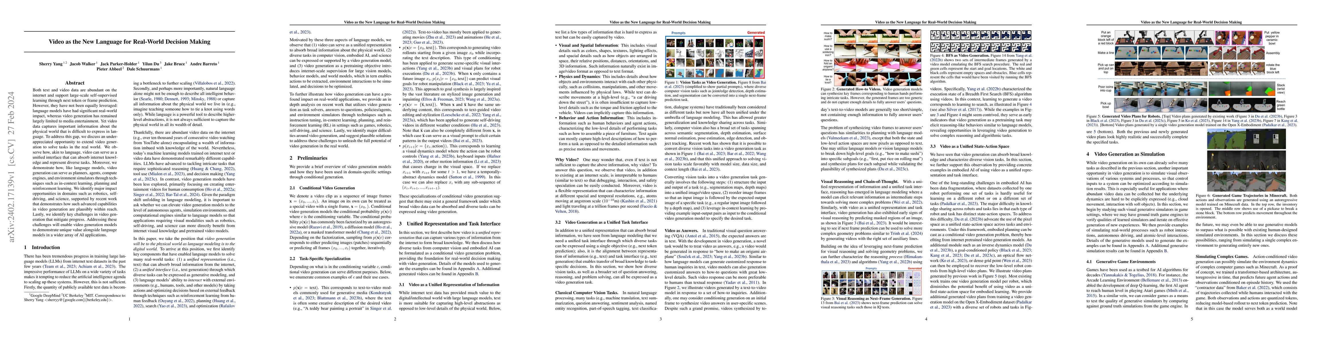 Thumbnail for Video as the New Language for Real-World Decision Making