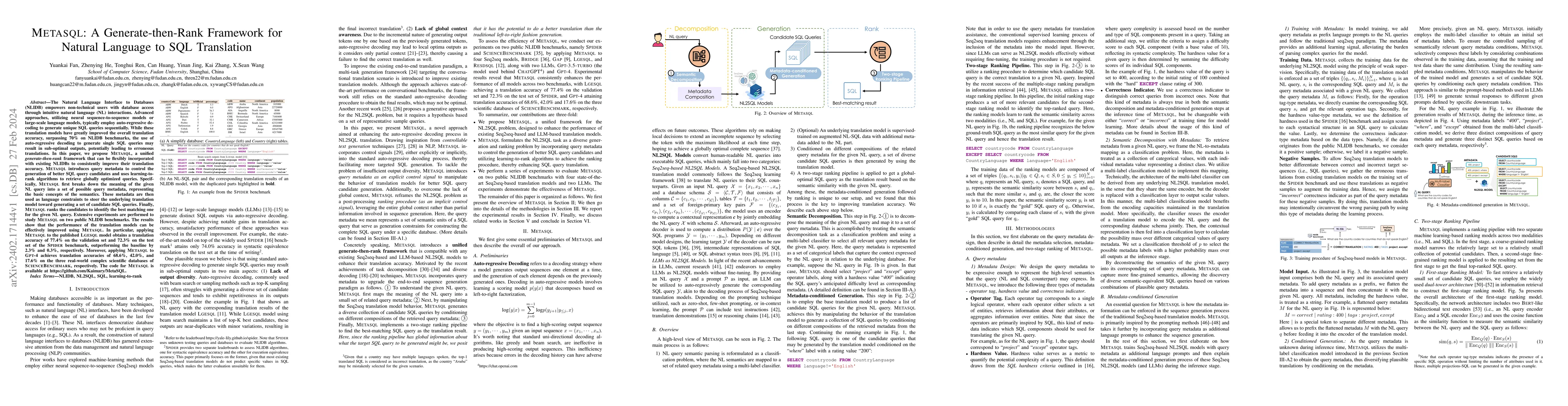 Thumbnail for Metasql: A Generate-then-Rank Framework for Natural Language to SQL
  Translation