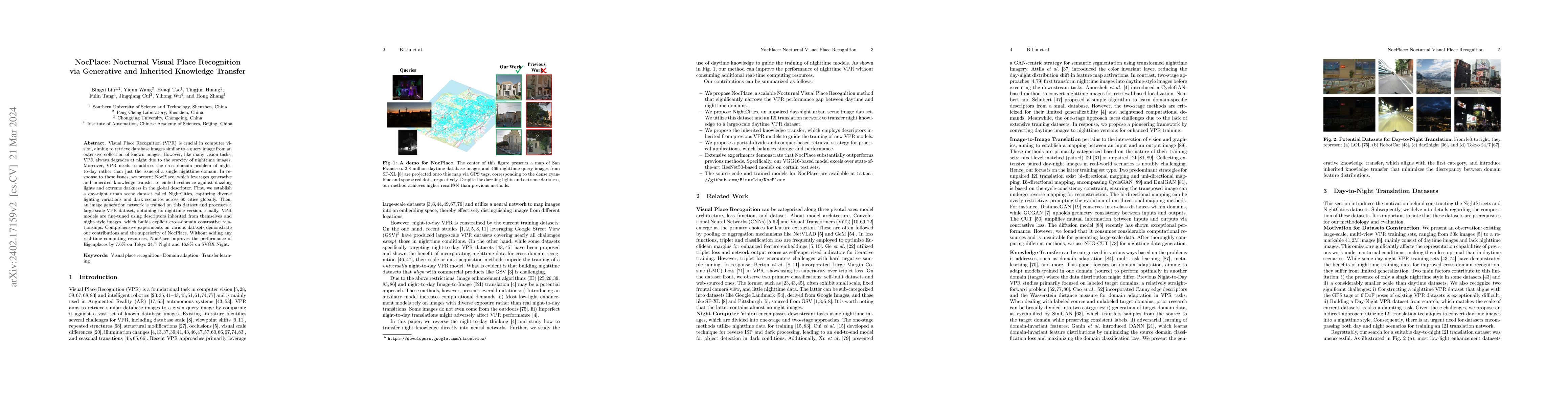 Thumbnail for NocPlace: Nocturnal Visual Place Recognition via Generative and
  Inherited Knowledge Transfer