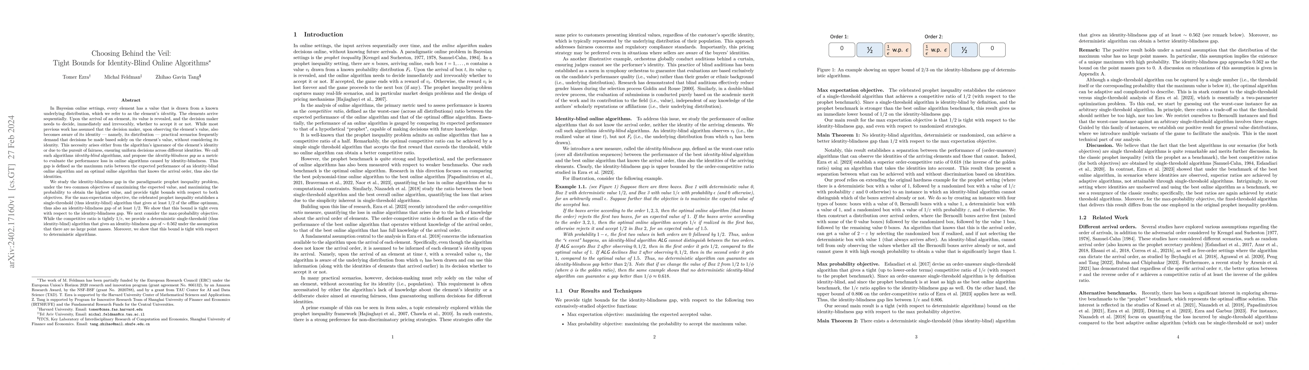 Thumbnail for Choosing Behind the Veil: Tight Bounds for Identity-Blind Online
  Algorithms