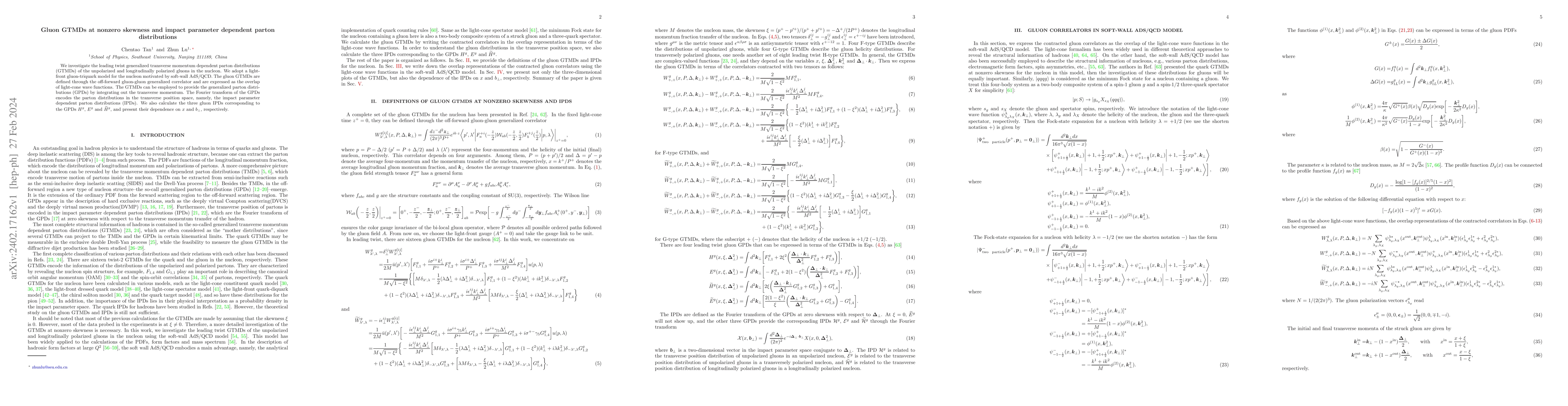 Thumbnail for Gluon GTMDs at nonzero skewness and impact parameter dependent parton
  distributions