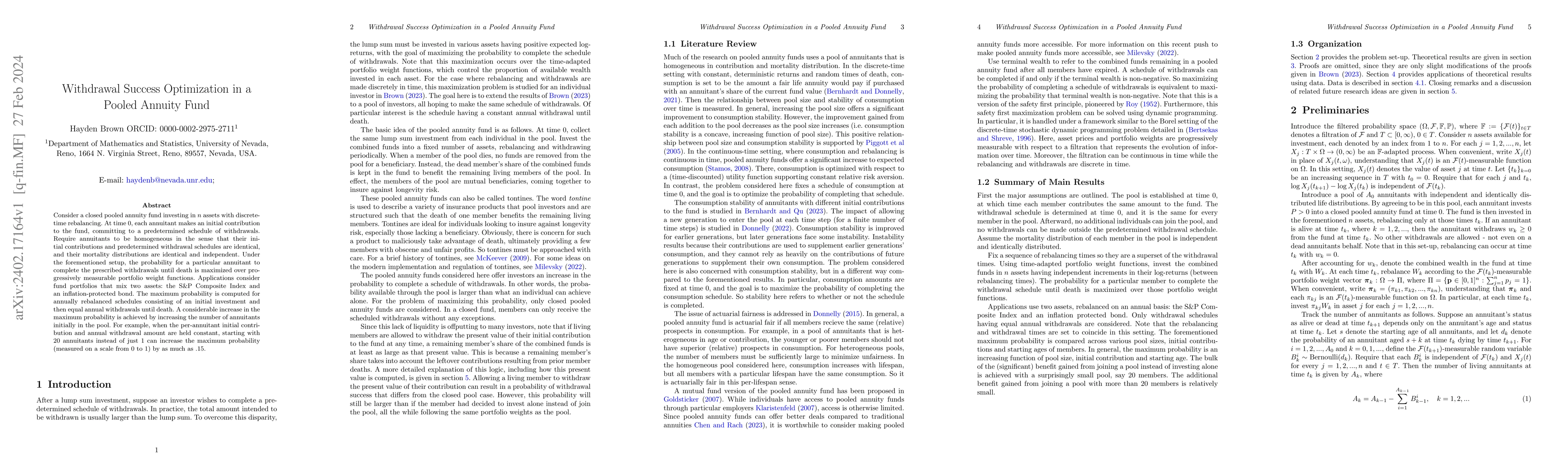 Thumbnail for Withdrawal Success Optimization in a Pooled Annuity Fund