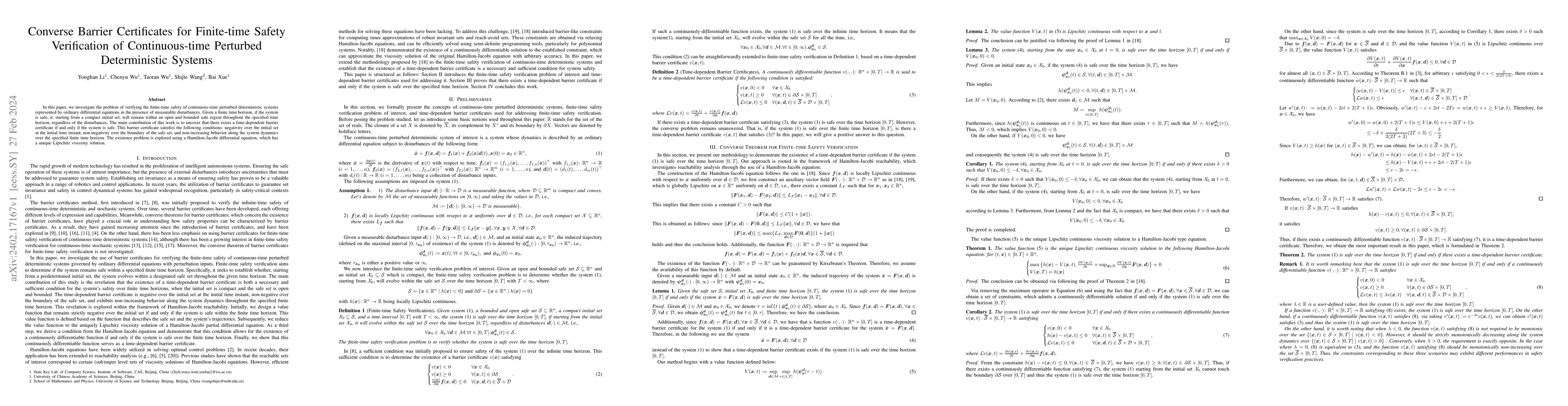 Thumbnail for Converse Barrier Certificates for Finite-time Safety Verification of
  Continuous-time Perturbed Deterministic Systems