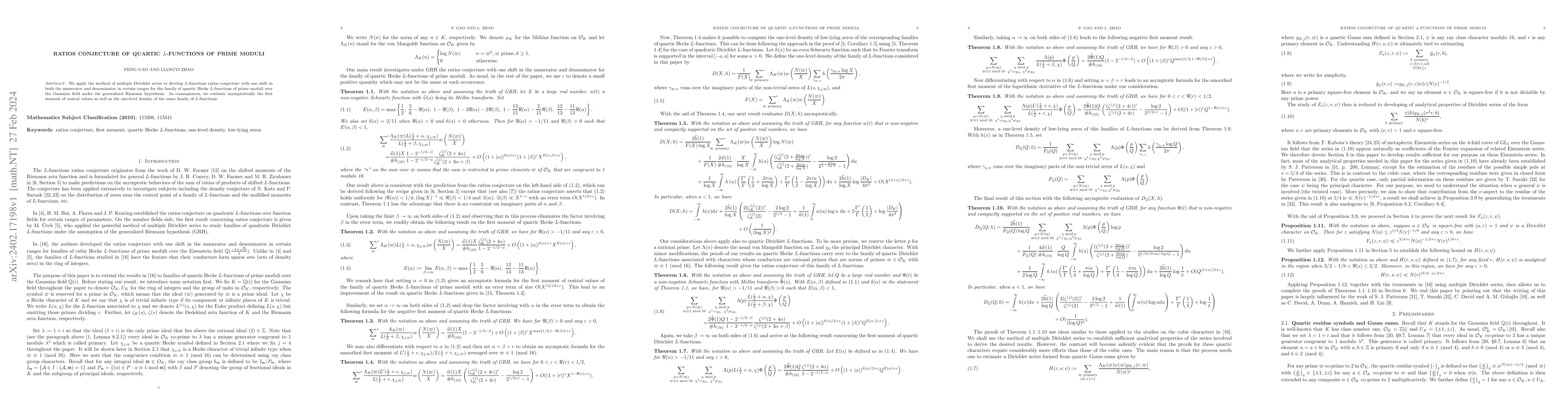 Thumbnail for Ratios conjecture of quartic $L$-functions of prime moduli