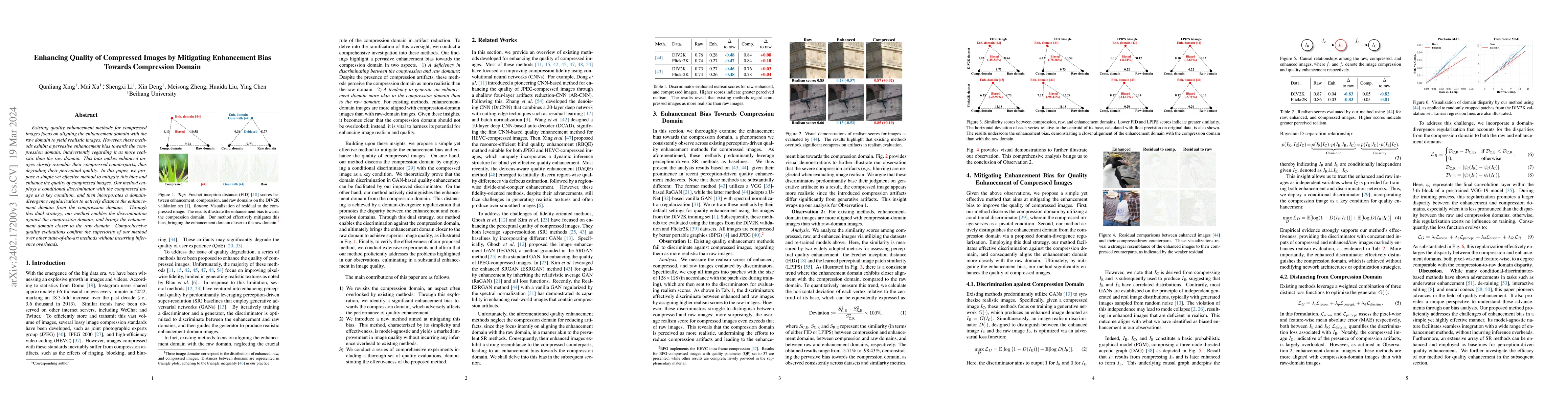 Thumbnail for Enhancing Quality of Compressed Images by Mitigating Enhancement Bias
  Towards Compression Domain