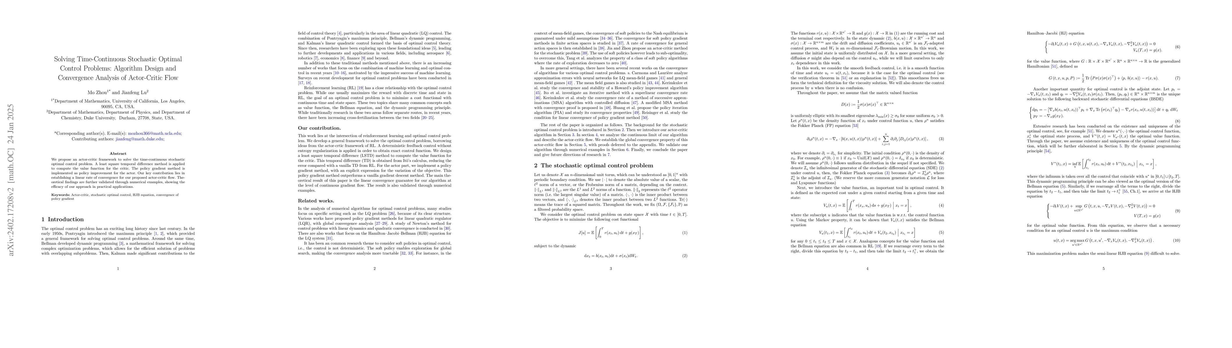 Thumbnail for Solving Time-Continuous Stochastic Optimal Control Problems: Algorithm
  Design and Convergence Analysis of Actor-Critic Flow