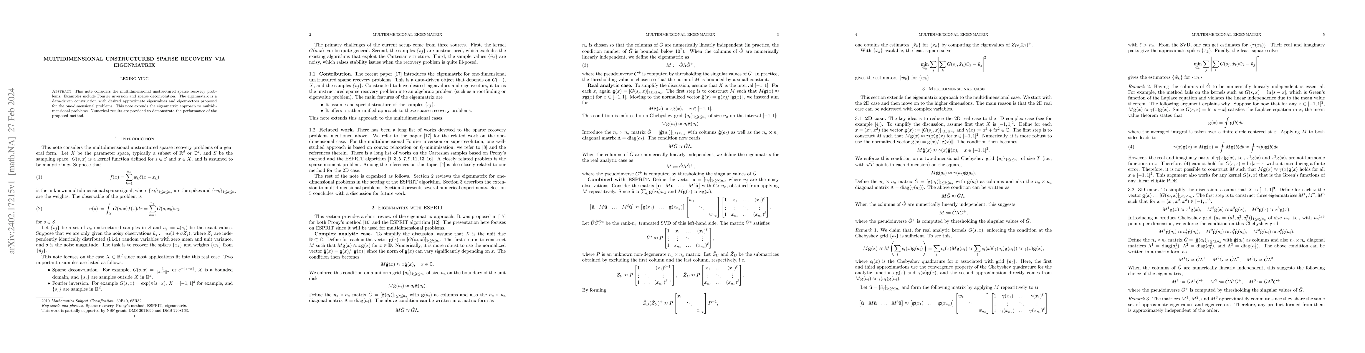 Thumbnail for Multidimensional unstructured sparse recovery via eigenmatrix