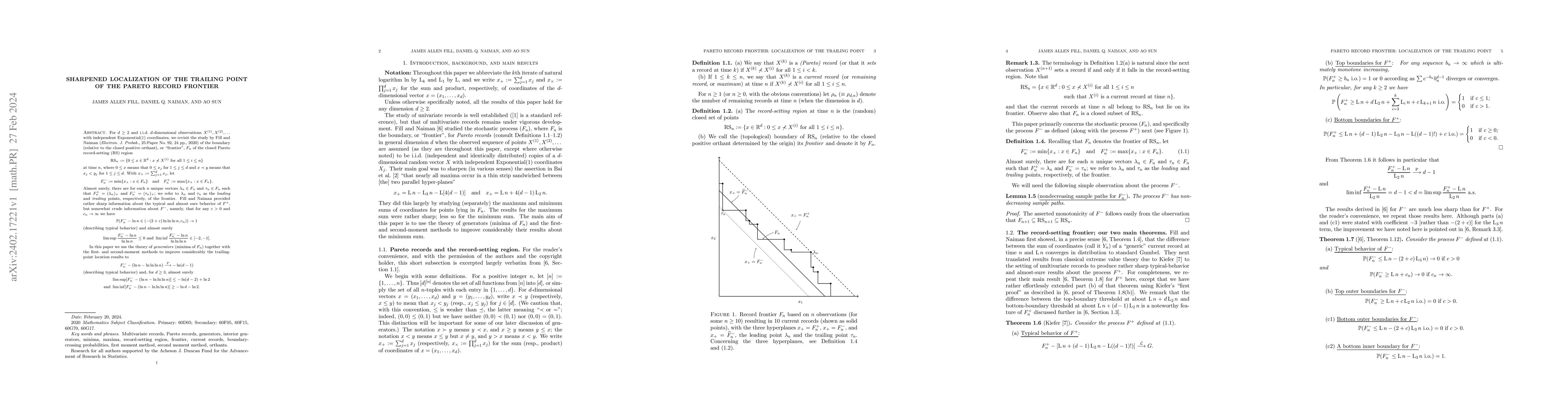 Thumbnail for Sharpened localization of the trailing point of the Pareto record
  frontier