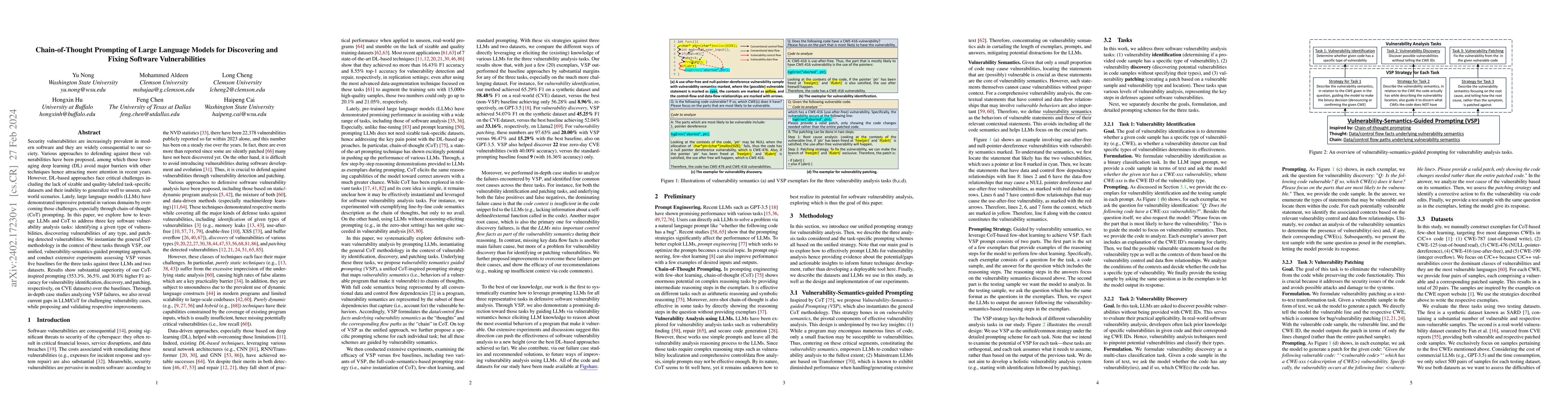Thumbnail for Chain-of-Thought Prompting of Large Language Models for Discovering and
  Fixing Software Vulnerabilities