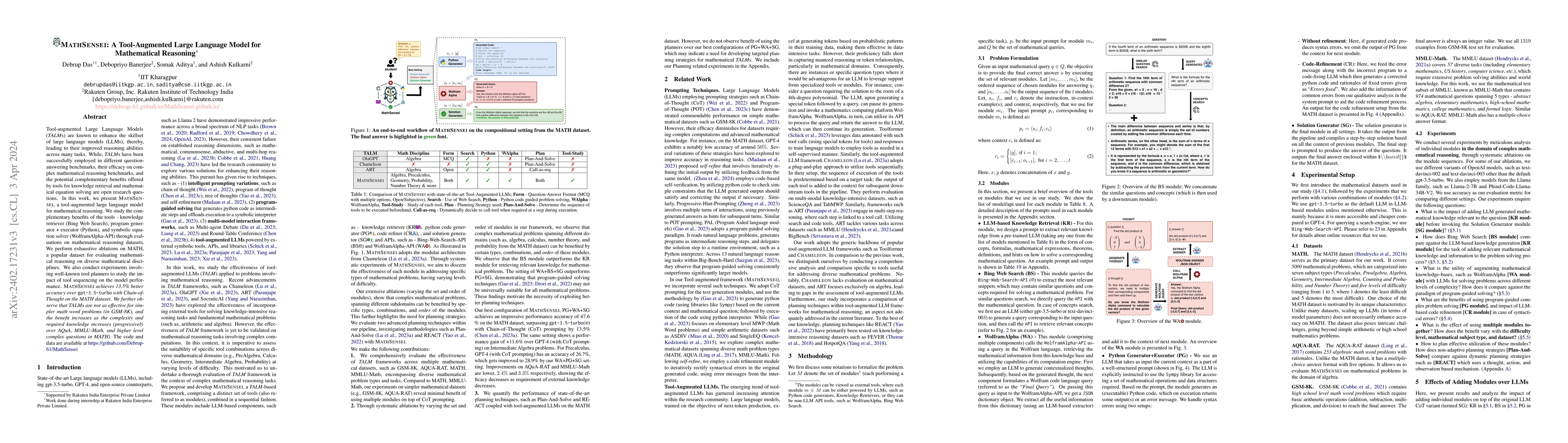 Thumbnail for MATHSENSEI: A Tool-Augmented Large Language Model for Mathematical
  Reasoning