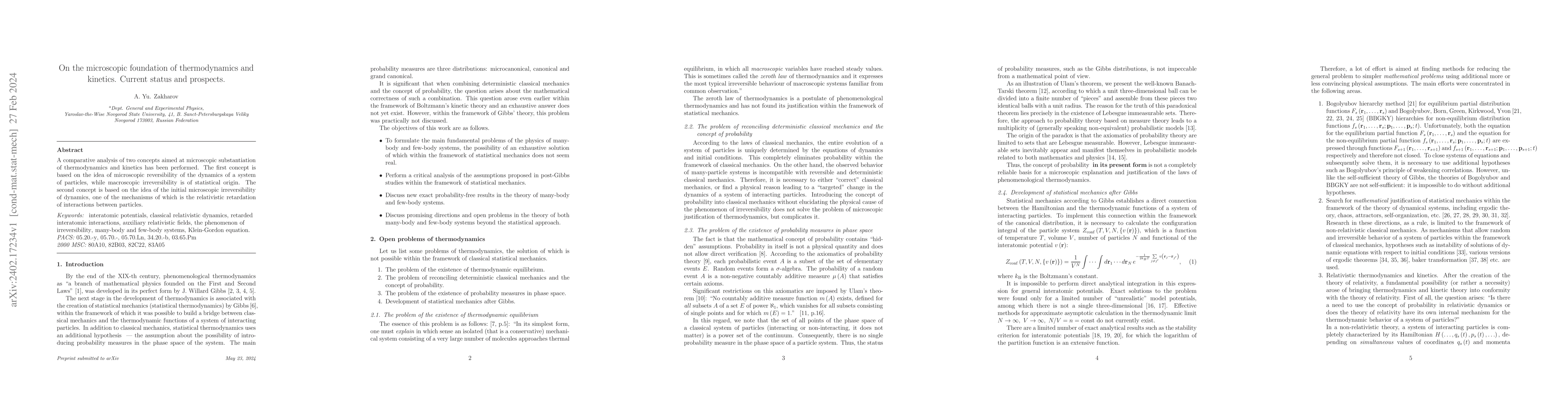 Thumbnail for On the microscopic foundation of thermodynamics and kinetics. Current
  status and prospects