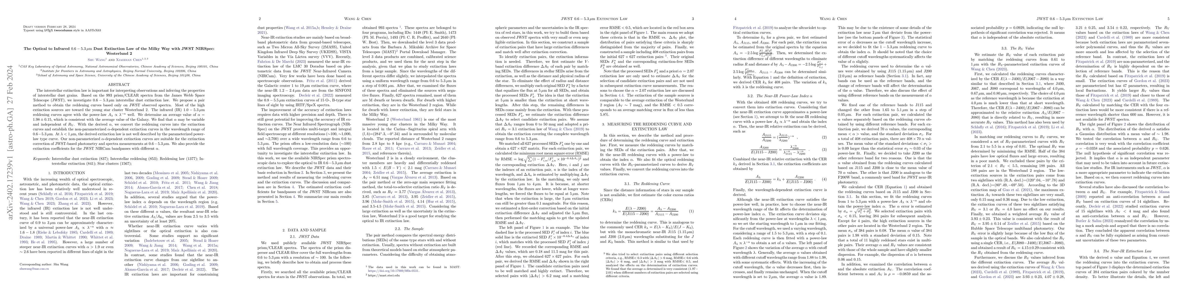 Thumbnail for The Optical to Infrared $0.6-5.3\,{\rm \mu m}$ Dust Extinction Law of
  the Milky Way with JWST NIRSpec: Westerlund 2