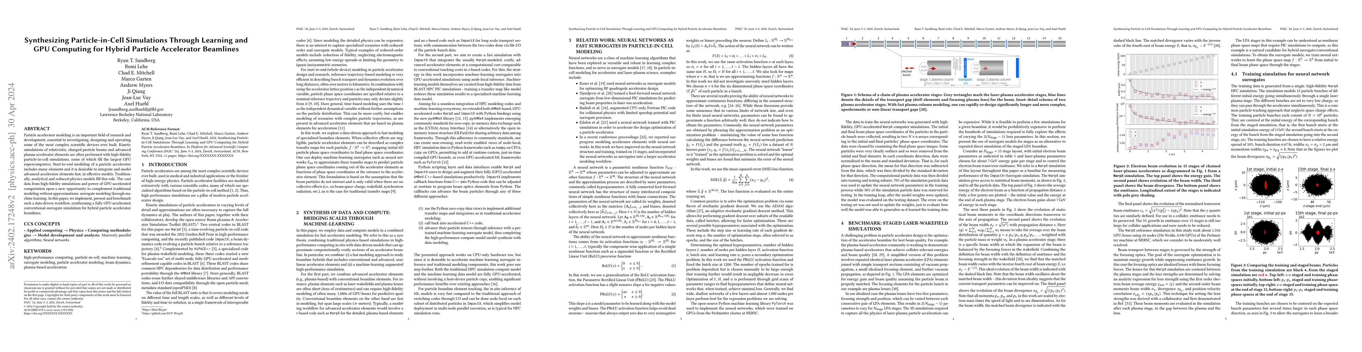 Thumbnail for Synthesizing Particle-in-Cell Simulations Through Learning and GPU
  Computing for Hybrid Particle Accelerator Beamlines
