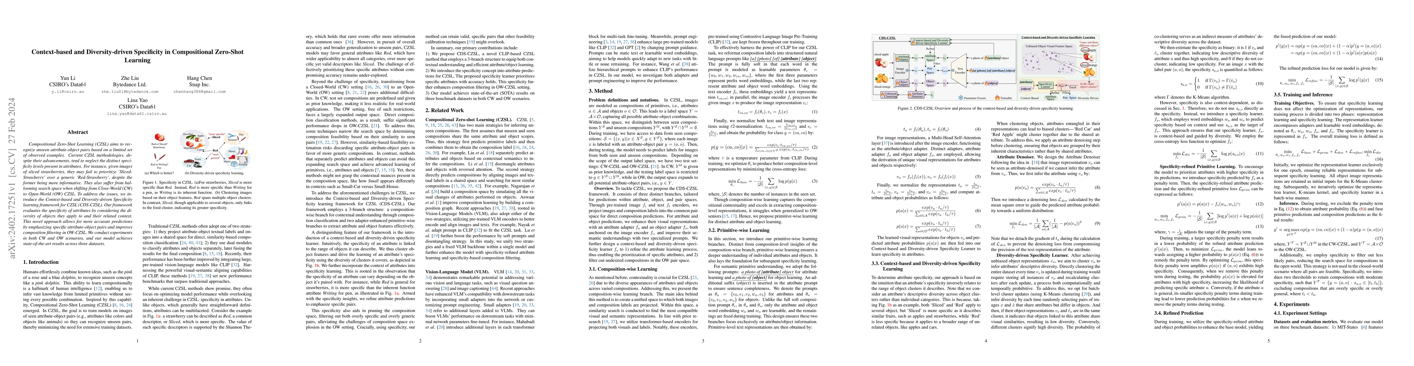 Thumbnail for Context-based and Diversity-driven Specificity in Compositional
  Zero-Shot Learning