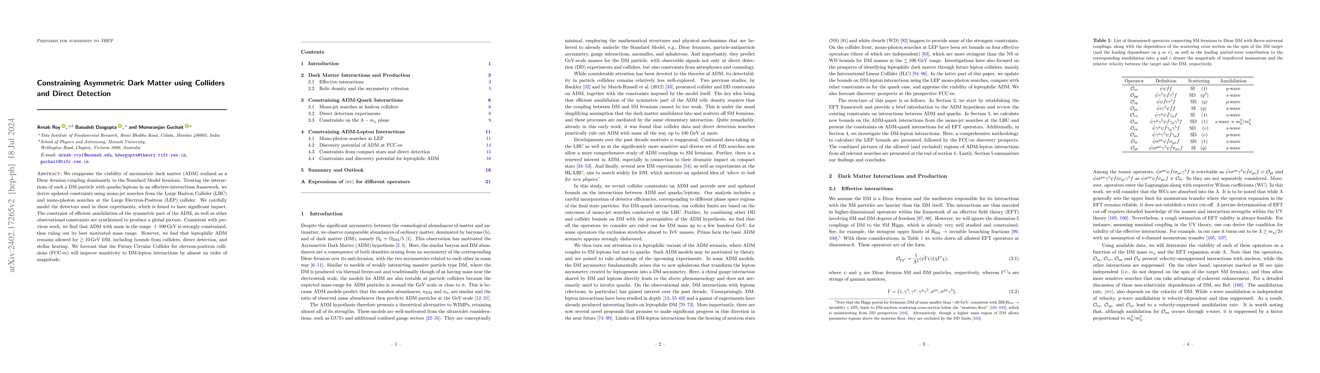 Thumbnail for Constraining Asymmetric Dark Matter using Colliders and Direct Detection
