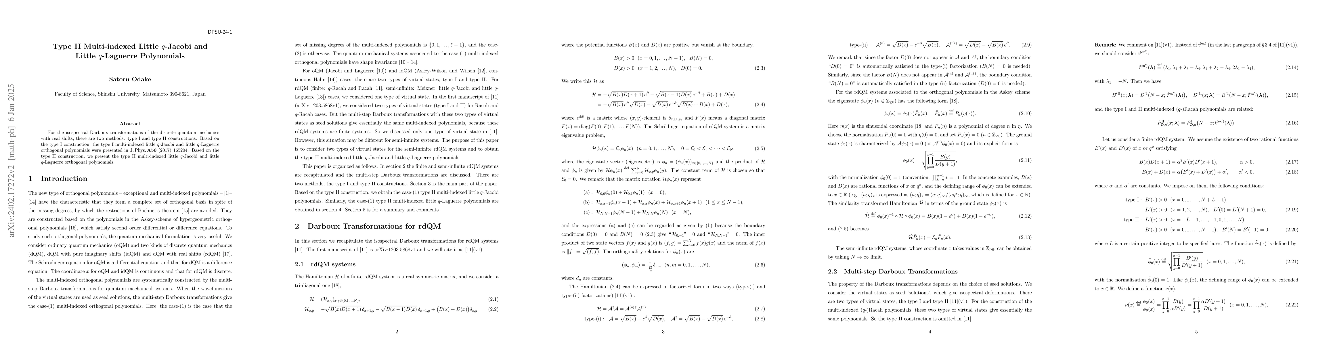 Thumbnail for Type II Multi-indexed Little $q$-Jacobi and Little $q$-Laguerre
  Polynomials