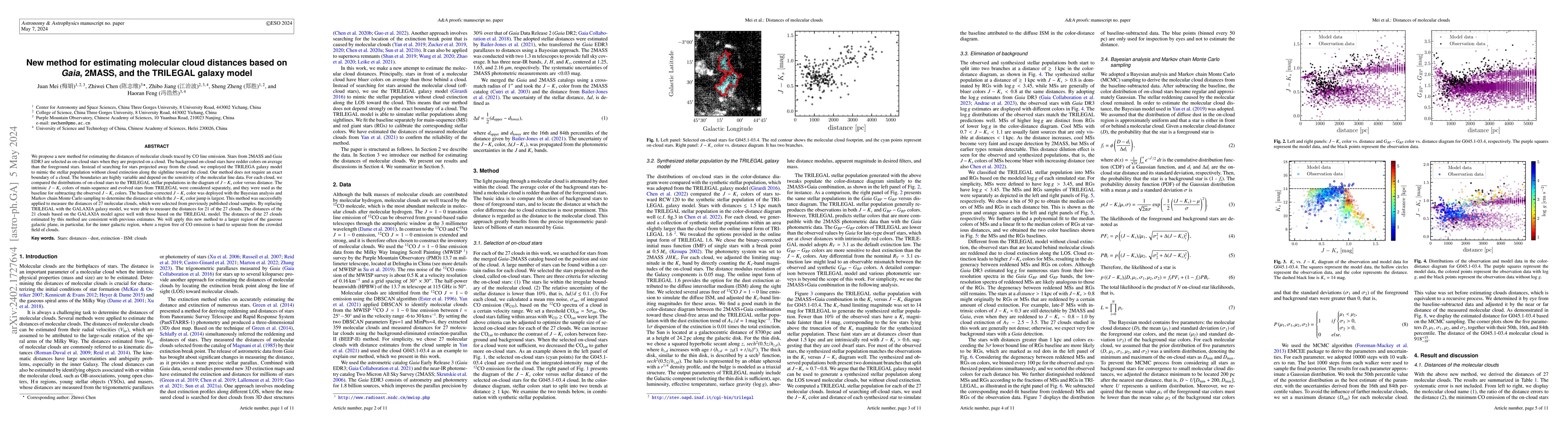 Thumbnail for New method for estimating molecular cloud distances based on Gaia,
  2MASS, and the TRILEGAL galaxy model