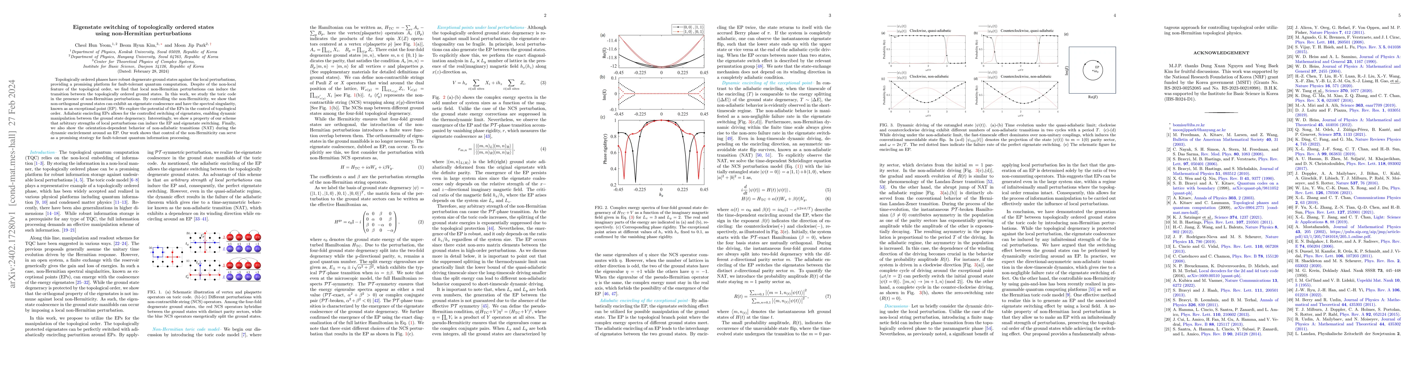 Thumbnail for Eigenstate switching of topologically ordered states using non-Hermitian
  perturbations