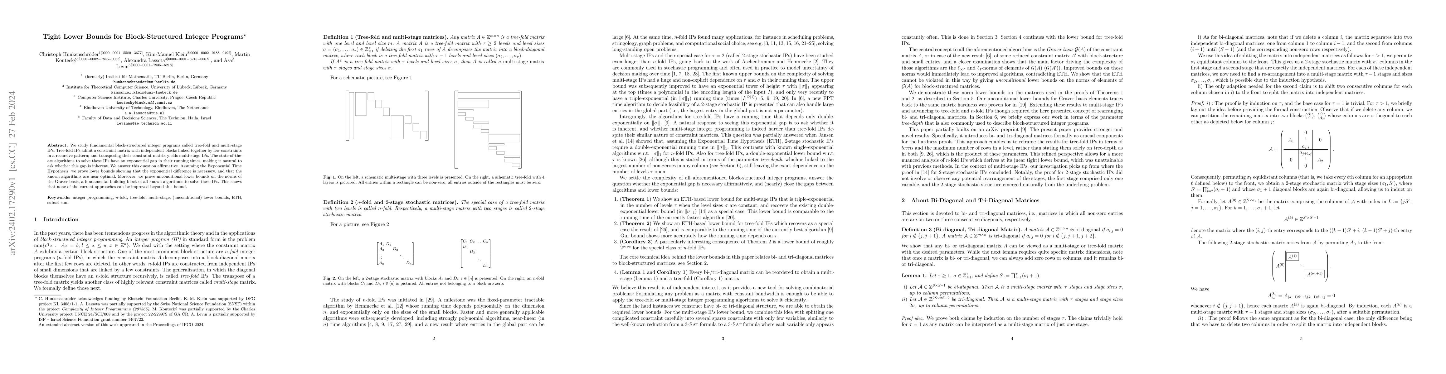 Thumbnail for Tight Lower Bounds for Block-Structured Integer Programs