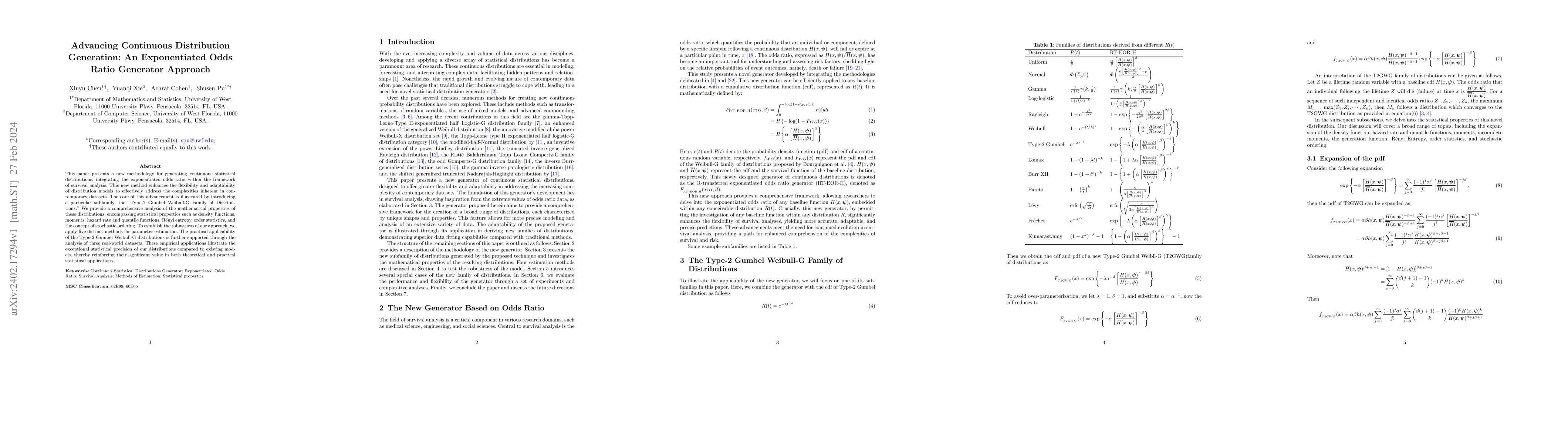 Thumbnail for Advancing Continuous Distribution Generation: An Exponentiated Odds
  Ratio Generator Approach
