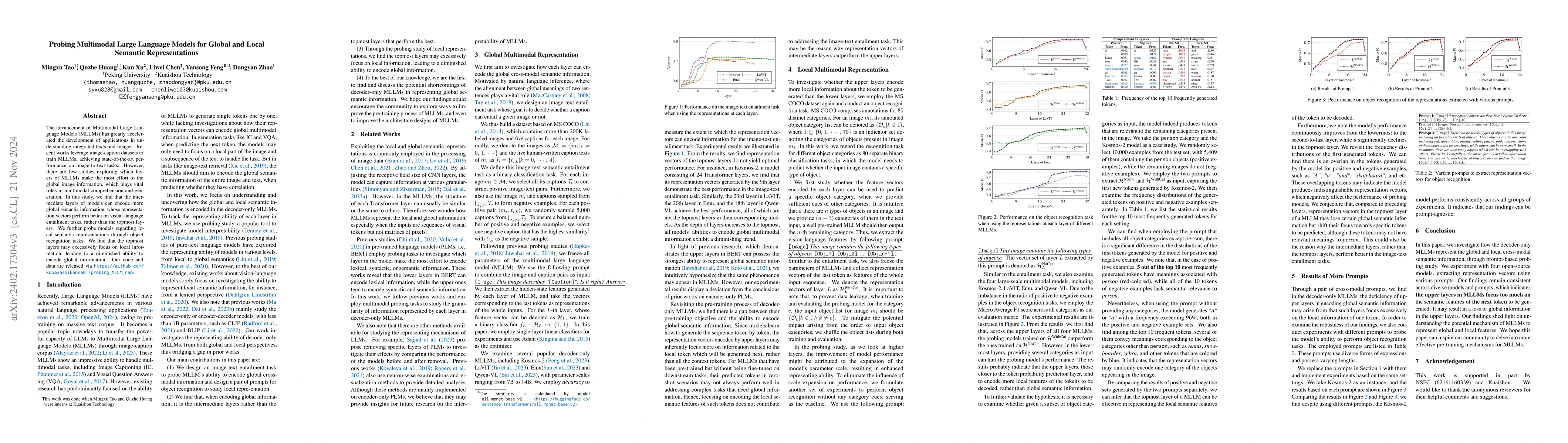 Thumbnail for Probing Multimodal Large Language Models for Global and Local Semantic
  Representations