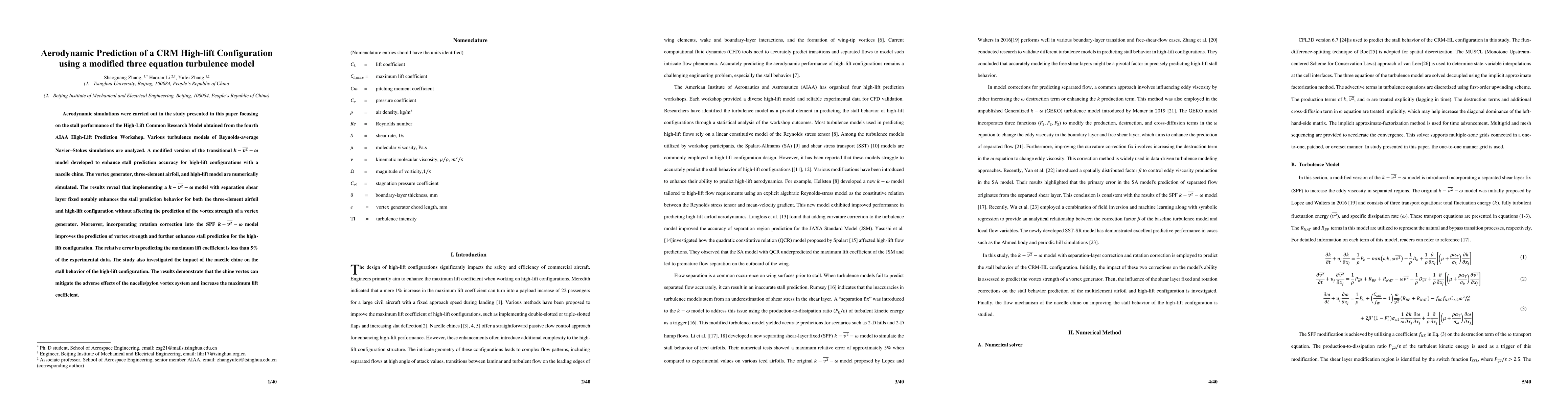 Thumbnail for Aerodynamic Prediction of a CRM High-lift Configuration using a modified
  three equation turbulence mode