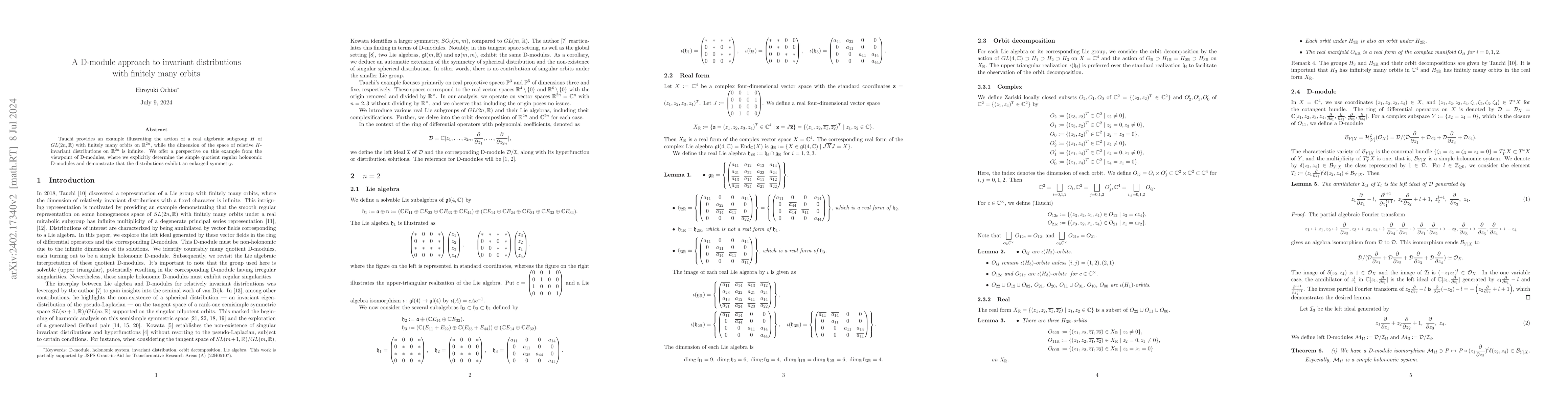 Thumbnail for A D-module approach to invariant distributions with finitely many orbits