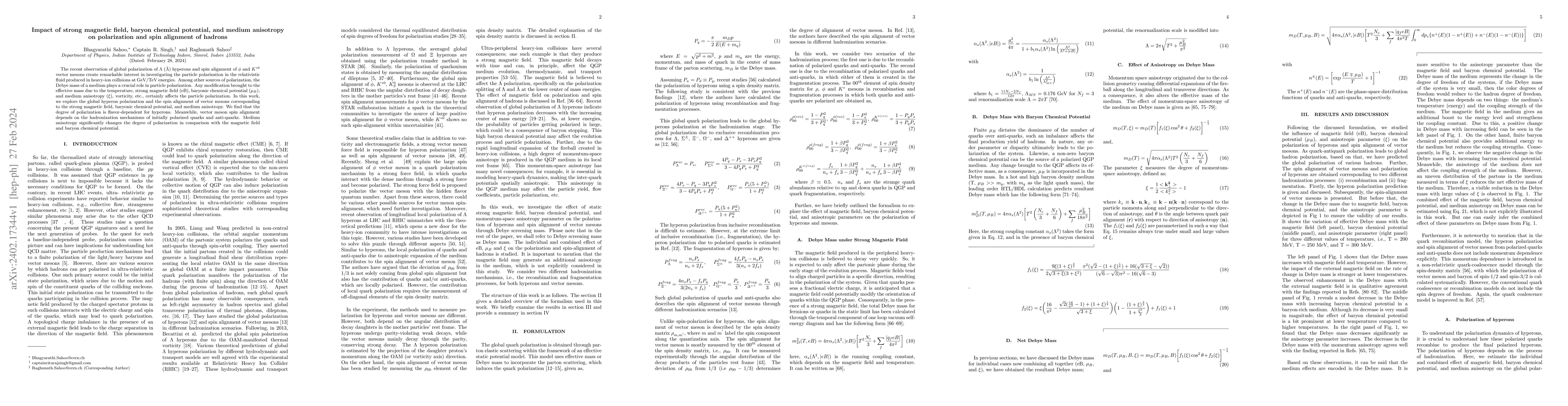 Thumbnail for Impact of strong magnetic field, baryon chemical potential, and medium
  anisotropy on polarization and spin alignment of hadrons