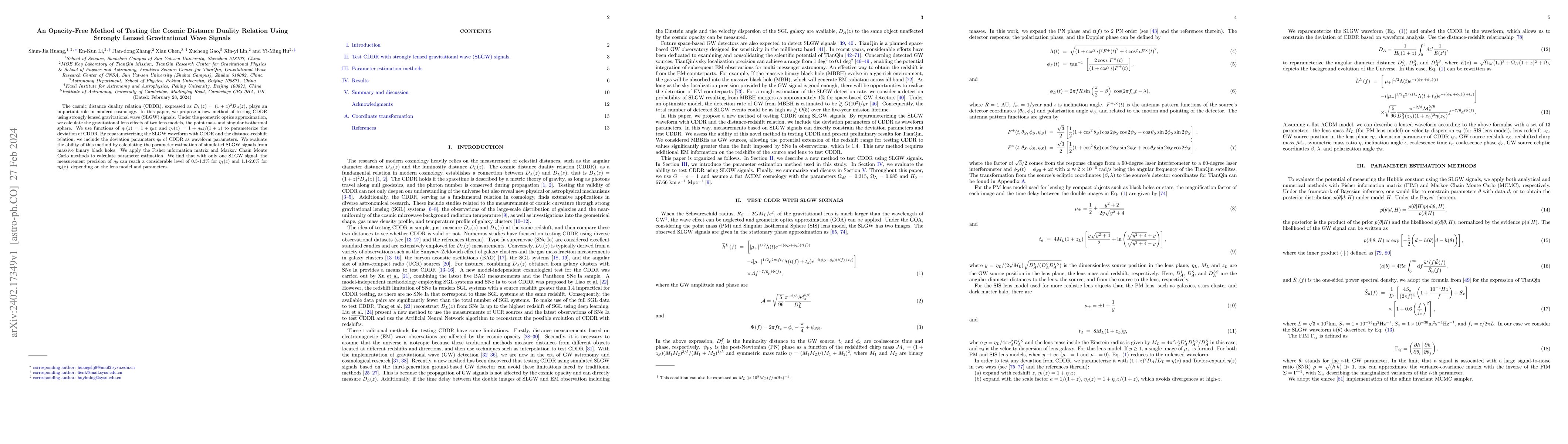 Thumbnail for An Opacity-Free Method of Testing the Cosmic Distance Duality Relation
  Using Strongly Lensed Gravitational Wave Signals