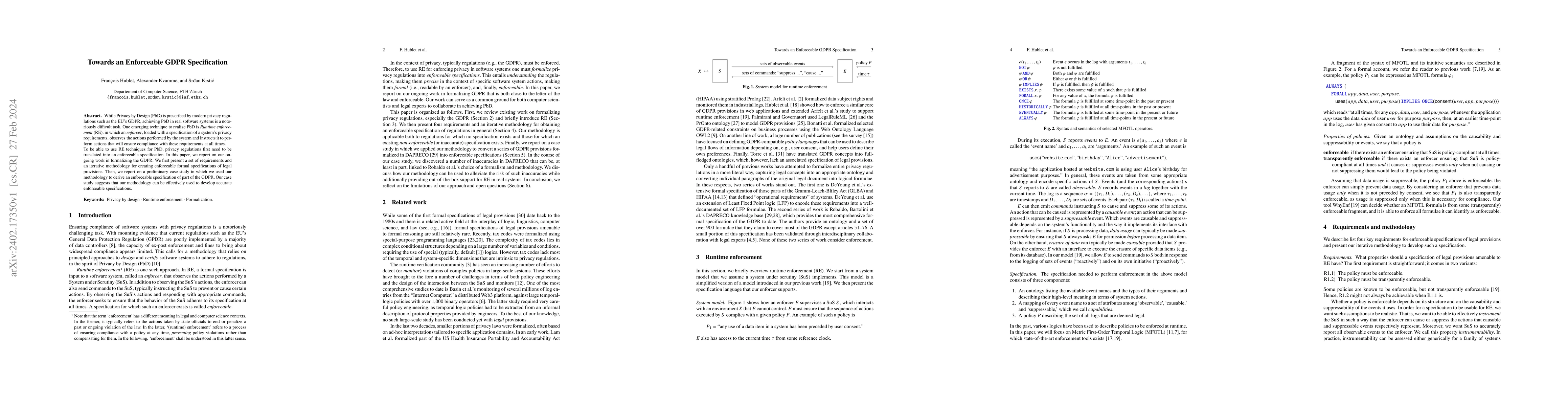 Thumbnail for Towards an Enforceable GDPR Specification