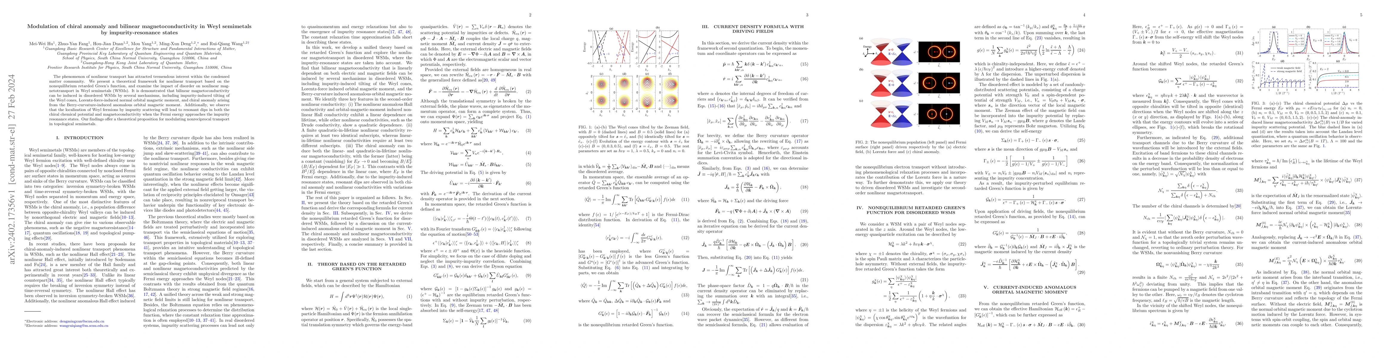 Thumbnail for Modulation of chiral anomaly and bilinear magnetoconductivity in Weyl
  semimetals by impurity-resonance states