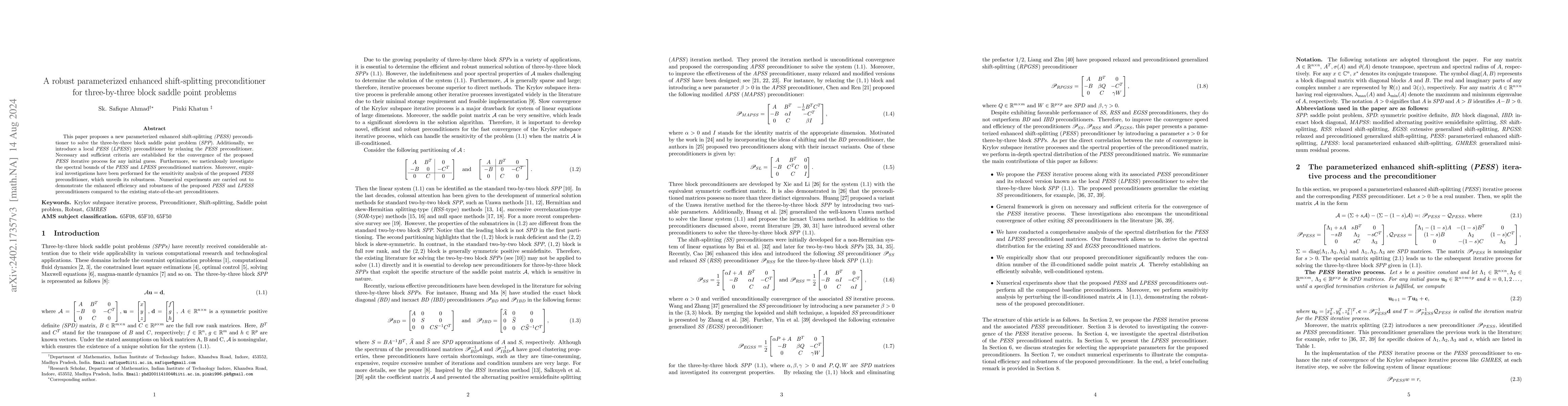 Thumbnail for A robust parameterized enhanced shift-splitting preconditioner for
  three-by-three block saddle point problems